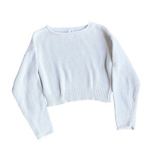 White Cropped Knit Sweater